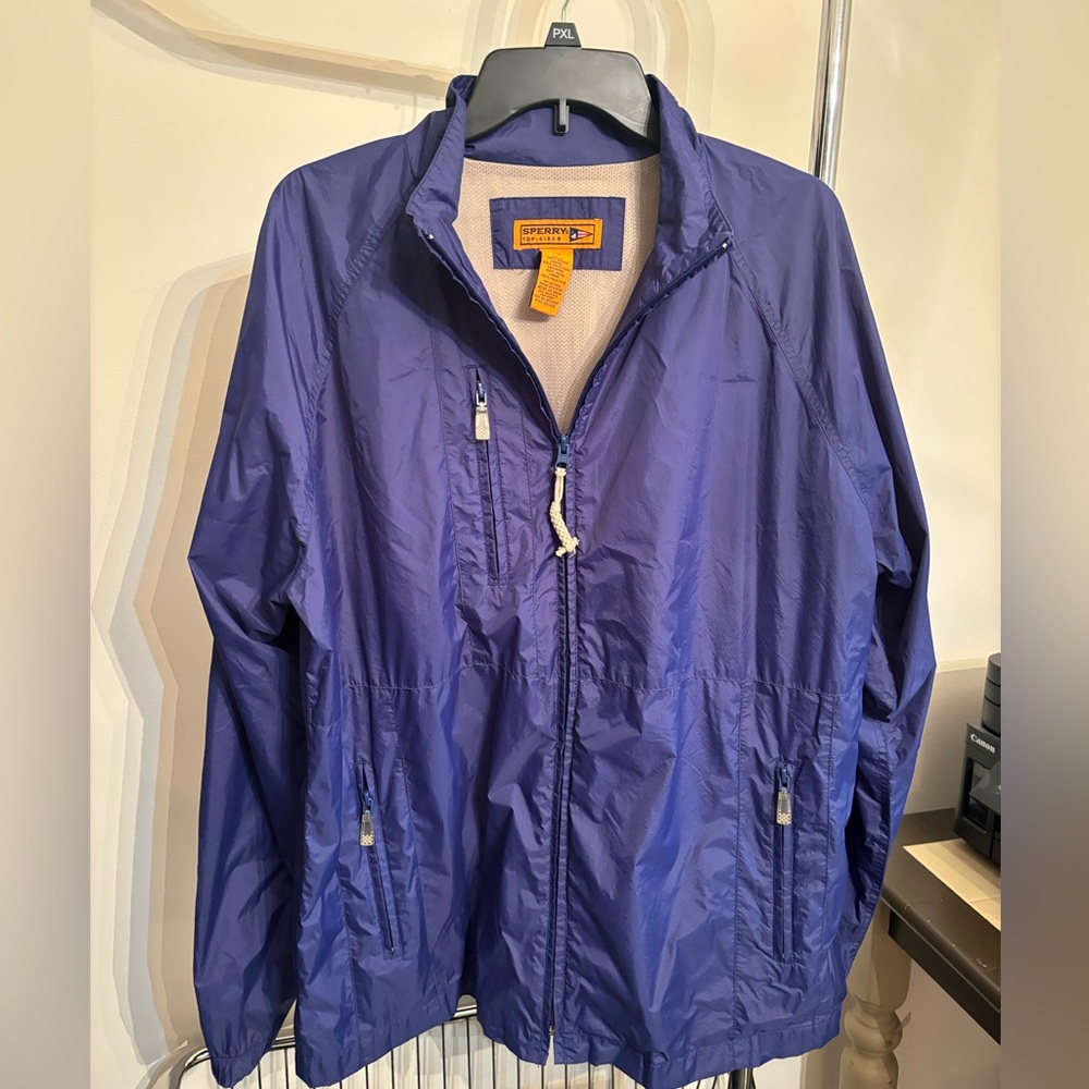 Sperry Navy Top-Sider Nylon Mesh Lined Windbreaker Zip Front Jacket Size Large
